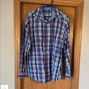 Chaps Blue and Red Dress Shirt with Plaid Pattern